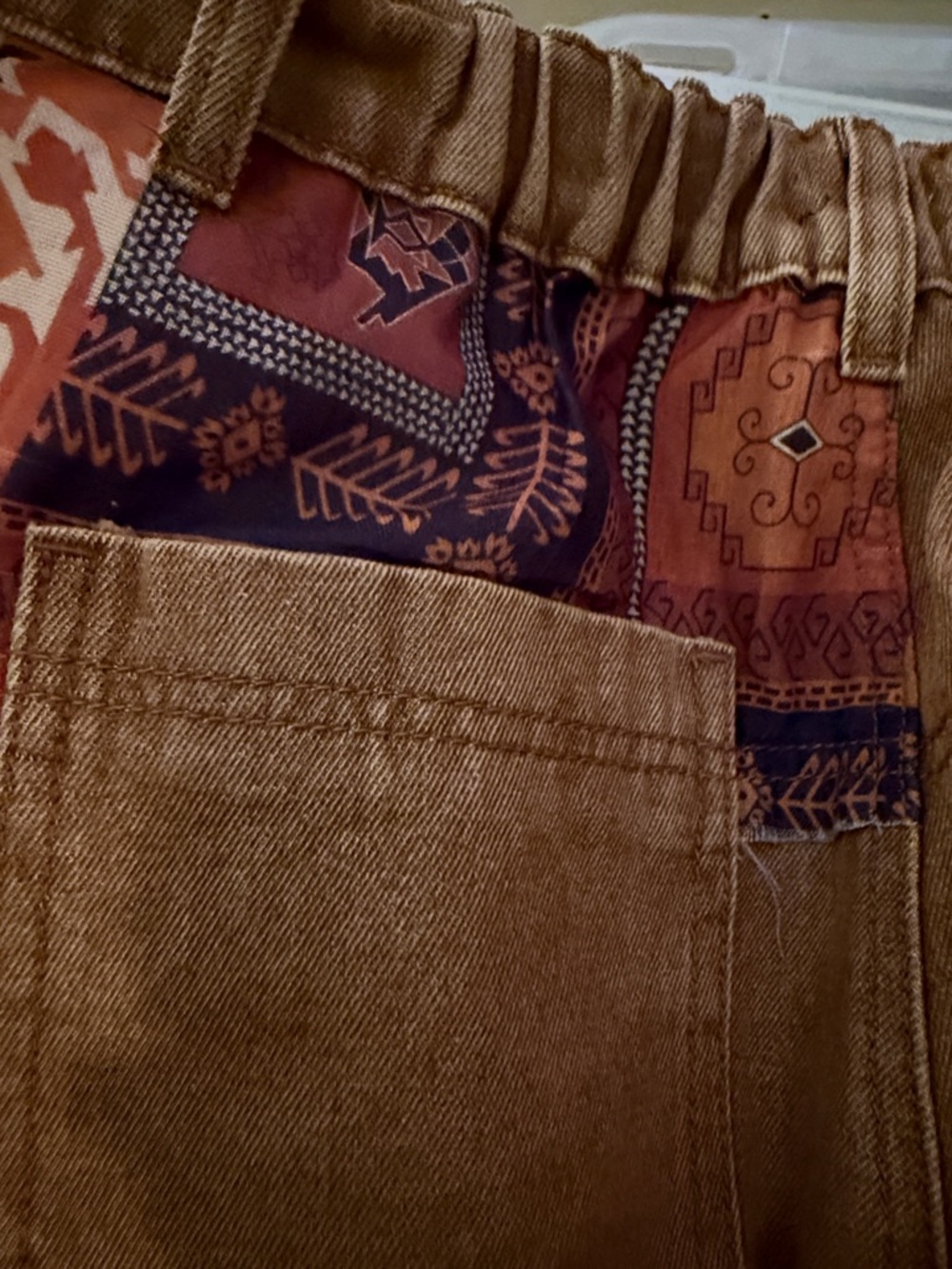 POL Brown Patchwork Wide-Leg Pants with Printed Patches - Picture 7 of 14